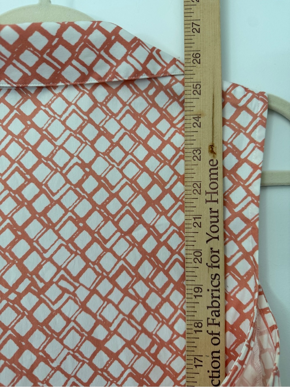 Lafayette 148 New York Stretch Cotton Sleeveless Blouse Coral Geometric Print 10 - Picture 8 of 8